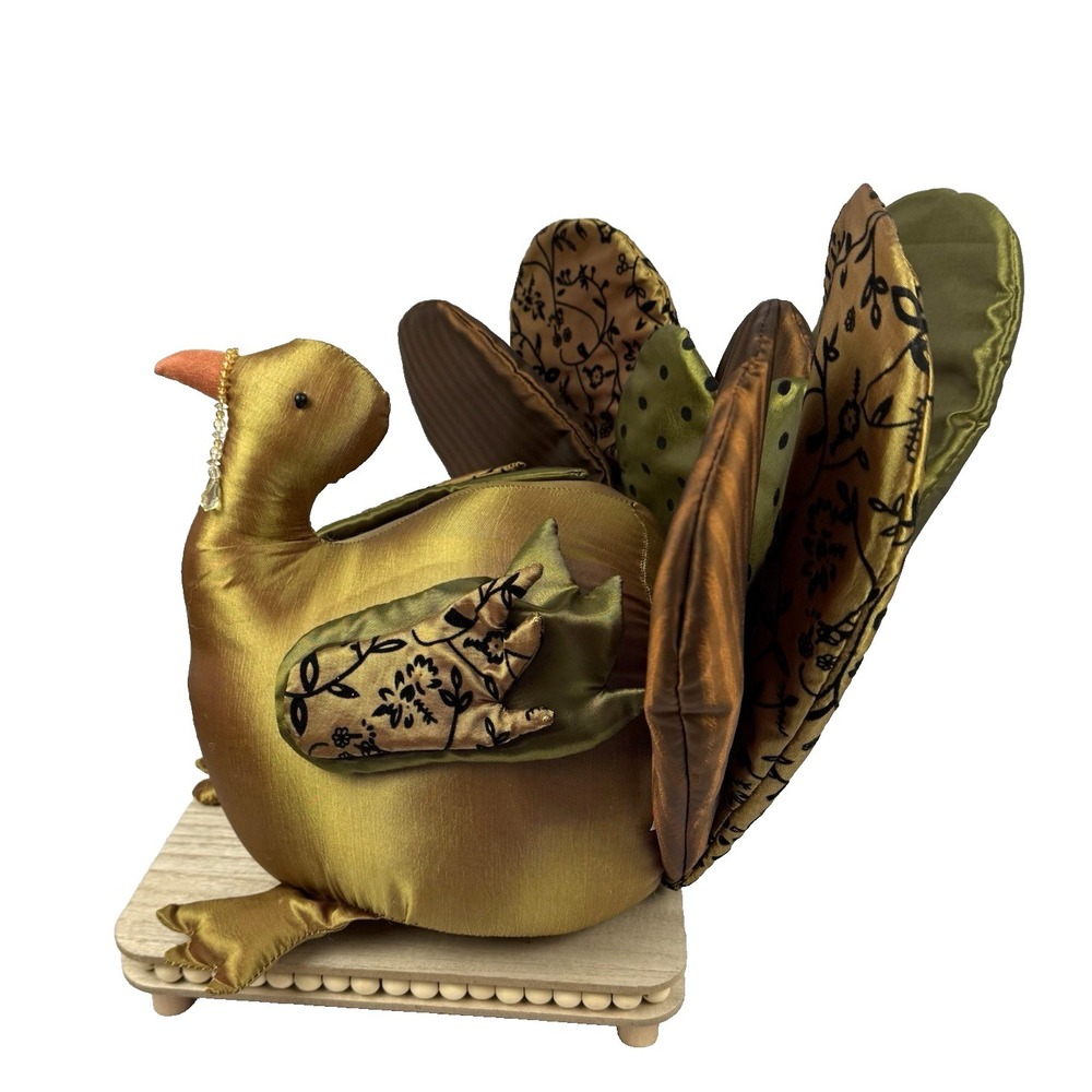 Decorative Turkey Plush Shiny Satin Fabric Fall Floral Thanksgiving Decor 15x18 - Picture 4 of 14